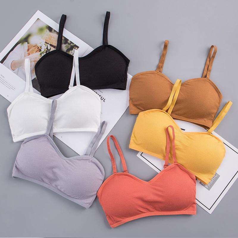 Women Rib Crop Tops Sexy Active Bras No Wire Push Up Bra Intimates Brassiere Underwear Female Solid Lingerie Wireless Bralette Bras