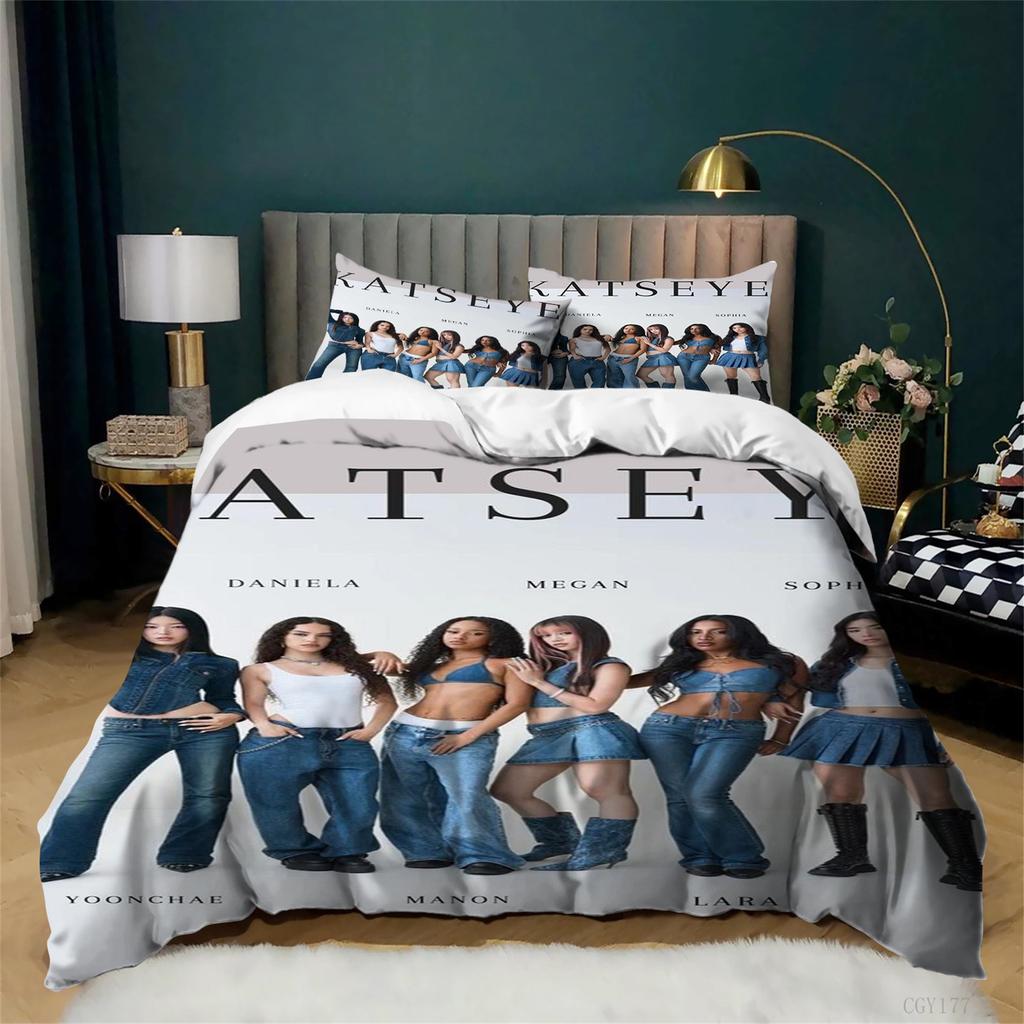 Queen Size Katseye Duvet Cover Set Ultra Soft Bedding Set For All Seasons 3-Pcs Lightweight Classic Quilt Cover For Teens