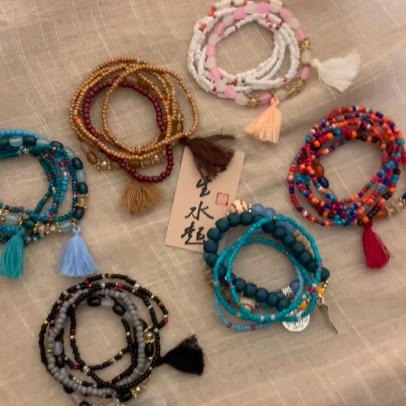 Bohemian Millet Beads Multi-layer Beaded Bracelet Girls Summer Ethnic Style Light Luxury Niche Retro Hand Jewelry