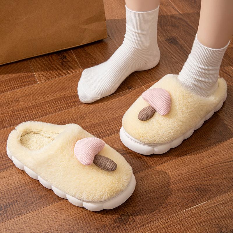 Mushroom Cotton Slippers Winter 2025 New Indoor Home Warm Non-slip Plush Thick Bottom Cotton Mop