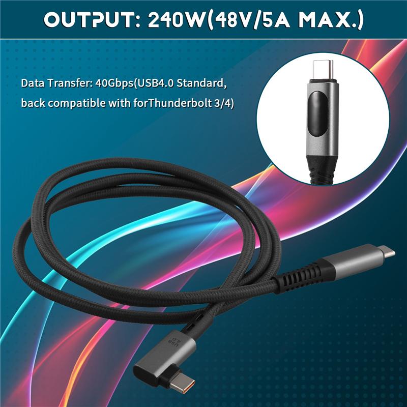 USB4 Type-C 240W Fast Charging Cable With LED Digital Display 8K@60Hz 40Gbps Data Transfer Data Cable Right Angle
