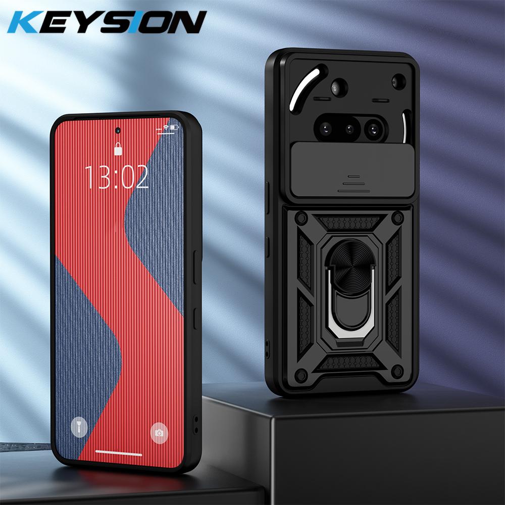 

KEYSION Shockproof Case for Nothing Phone 3A Silicone+PC Slide Camera Lens Protection Ring Stand Phone Back Cover for Nothing 3A for Nothing 3A чорний