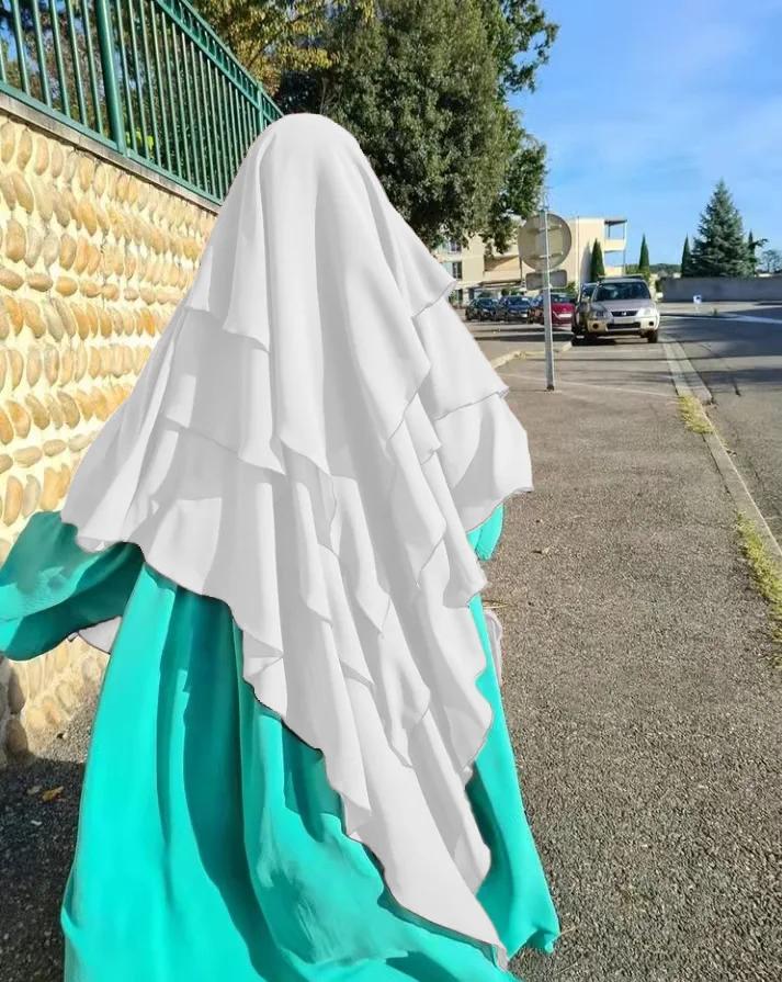 Long Khimar Hijab Scarf Wrap 2 Layers Crepe Voile Femme Musulman Muslim Fashion Ramadan Prayer Hijabs  Islamic Clothing