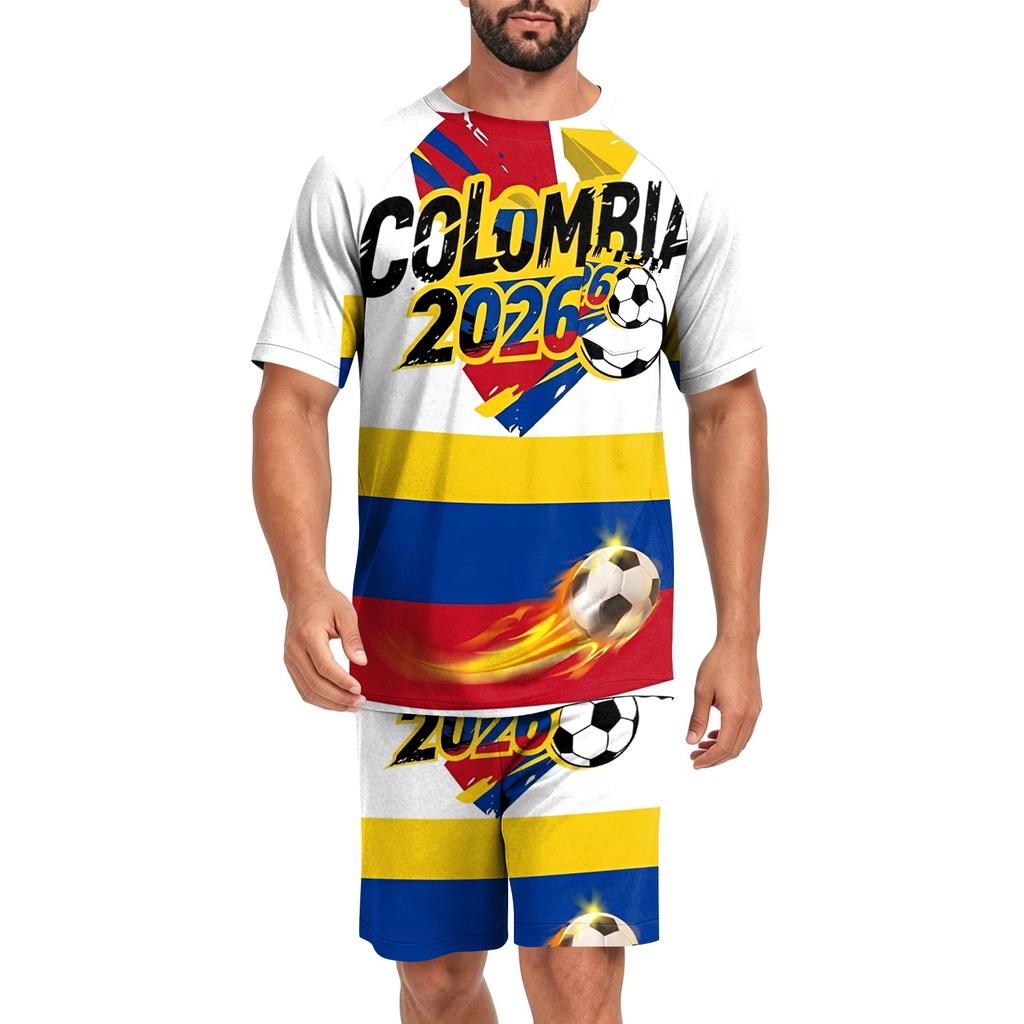Conjunto de Pijama para Hombre de Manga Corta y Pantalones Cortos Ligero Cómodo Ropa de Dormir con Diseño de Fútbol Estampado para Uso Casual en Casa