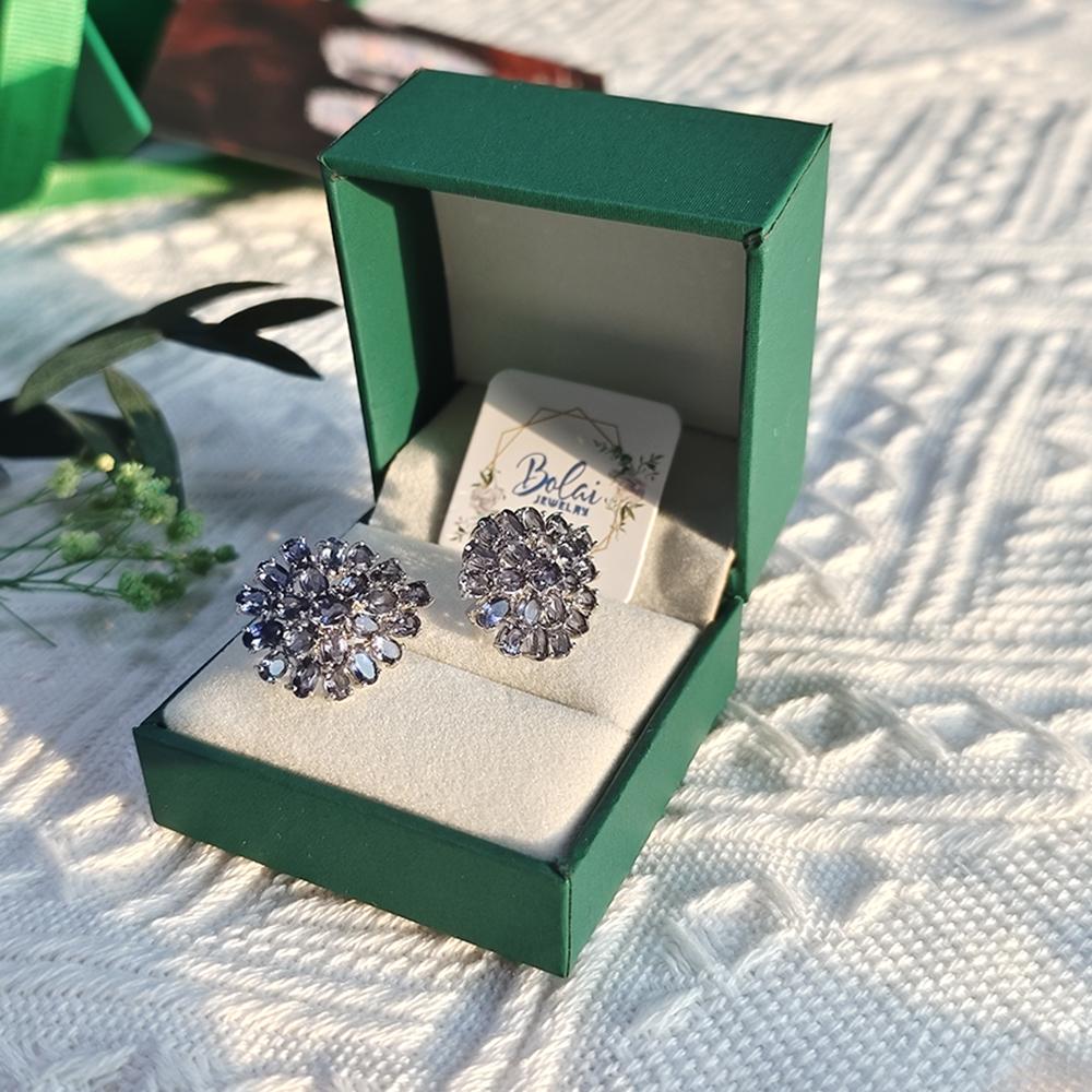 Noble natural oval lolite women's Big earrings 925 Sterling Silver Gorgeous fine jewelry for birthday and anniversary gifts