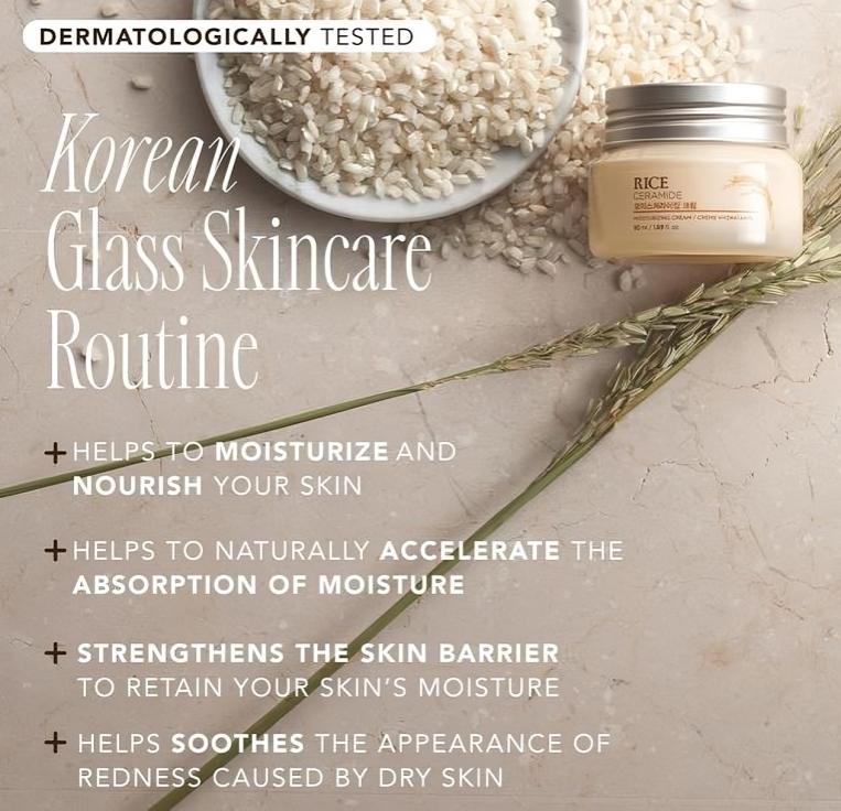 The Face Shop Rice & Ceramide Moisturizing Cream with Rice Extracts for Skin Brightening, Korean skin care products 50ml