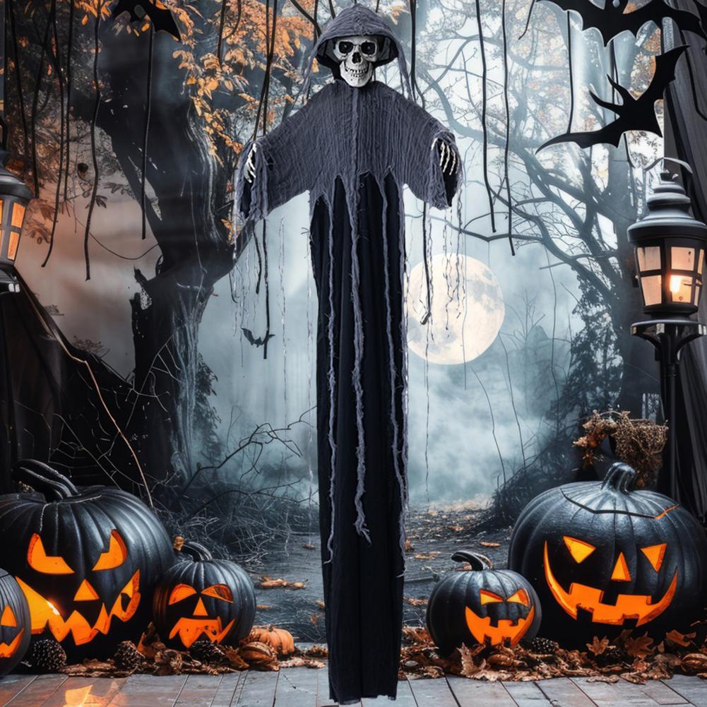 Spooky Ghost Prop with Robe Spooky Led Light Hanging Ghost Skull Ornaments for Halloween Party Decor Haunted House for Indoor