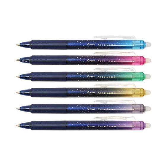 Pilot KeseLame Erasable Glitter Gel Pen Set, 6 Colors (LKKB-138F-6C) - Vibrant Glitter Ink for Beautiful Notes and Planners (Gold, Silver, Pink,