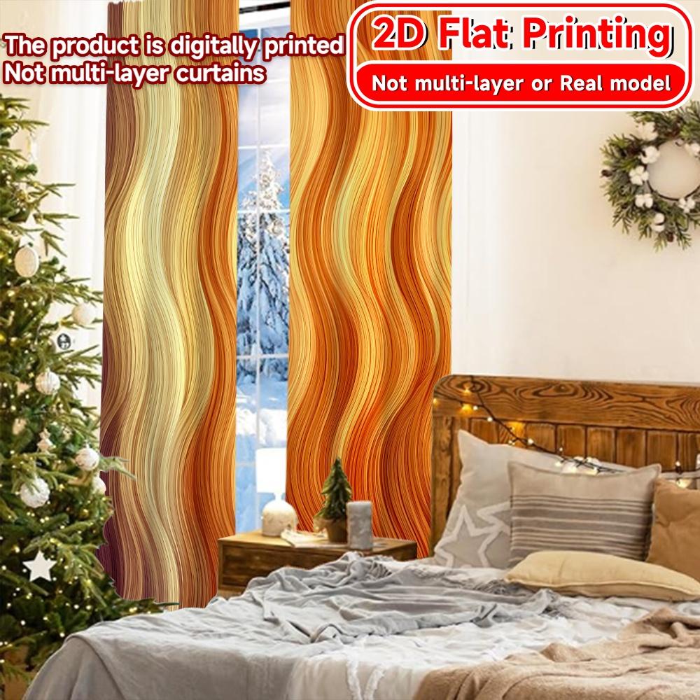 Set Of 2 Flat Printing Curtains Without Rod Autumn Waves Design New Yearfestival Popular Drapes Versatile Fabric Curtain Polyester