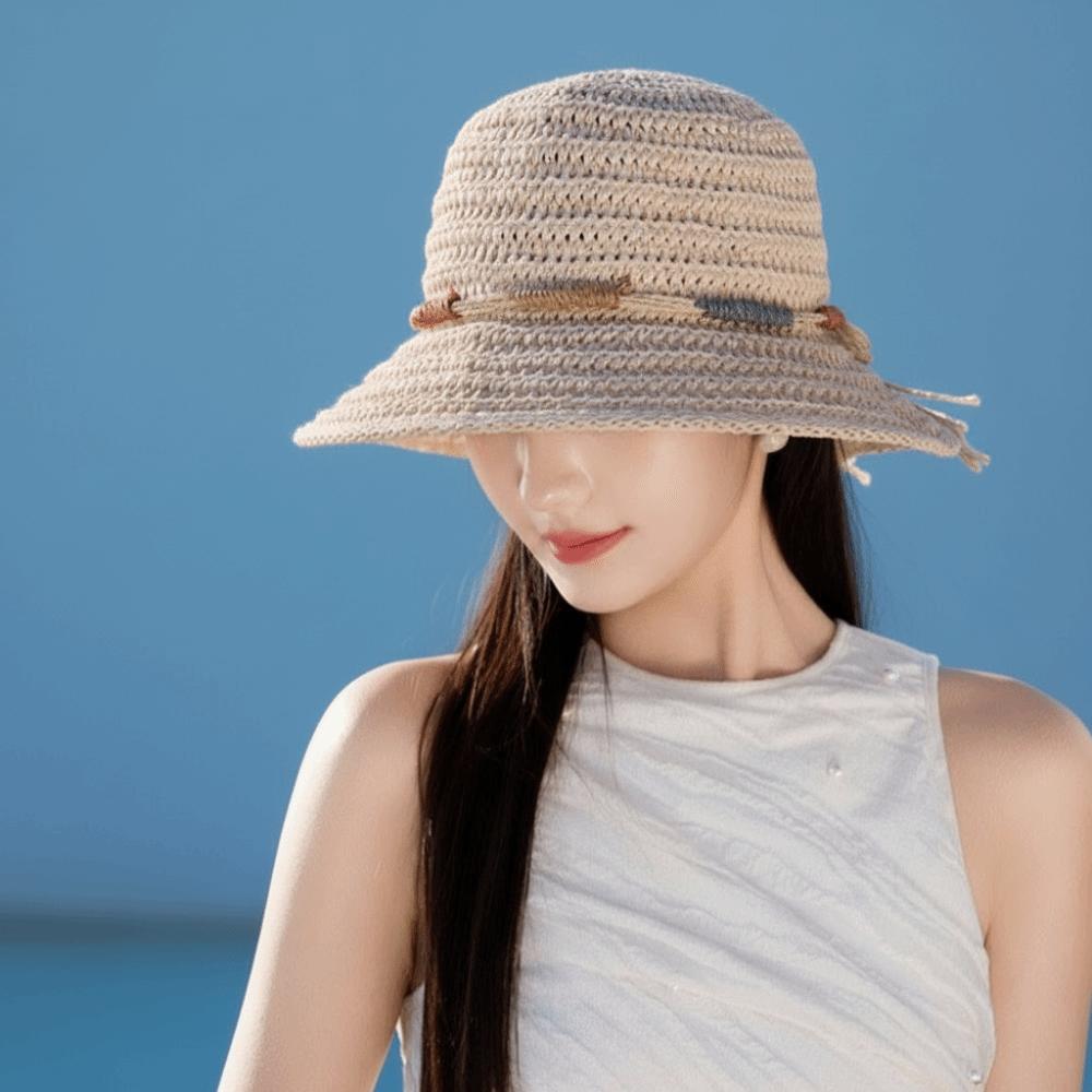 Wide Brim Straw Weave Sun Hat Bohemian Fisherman Hat Sweet Sunscreen Bucket Hat Beach