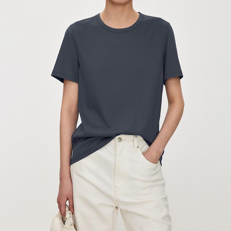 Women's High-End Crew Neck Tencel & Cotton Slimming Short Sleeve T-Shirt
