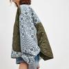 Women's Asymmetric Quilted Left Panel Geometric Print Right Sleeve Casual Jacket