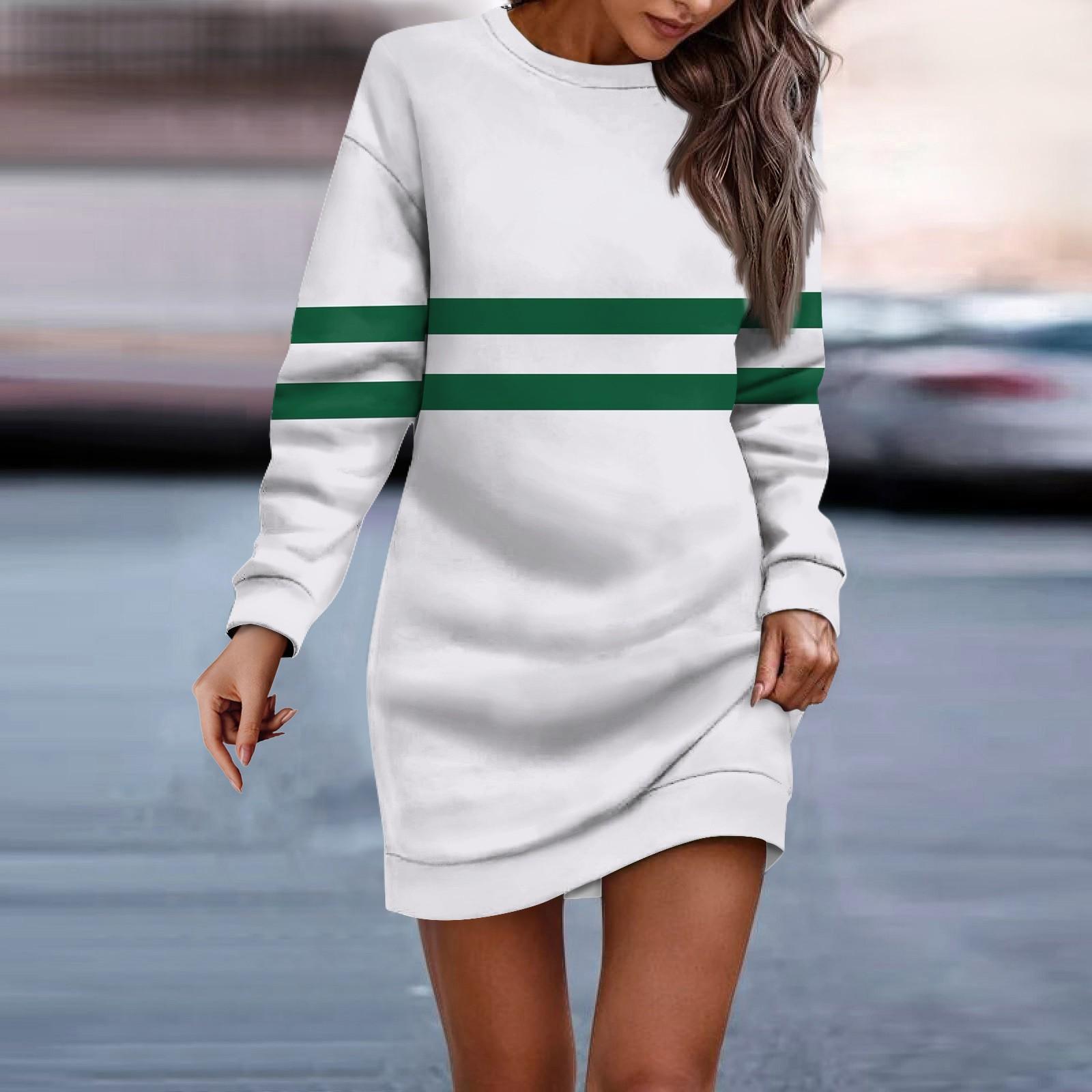 

Женское платье-свитер с круглым вырезом и полосатым рисунком, длинными рукавами и бедрами XL белый