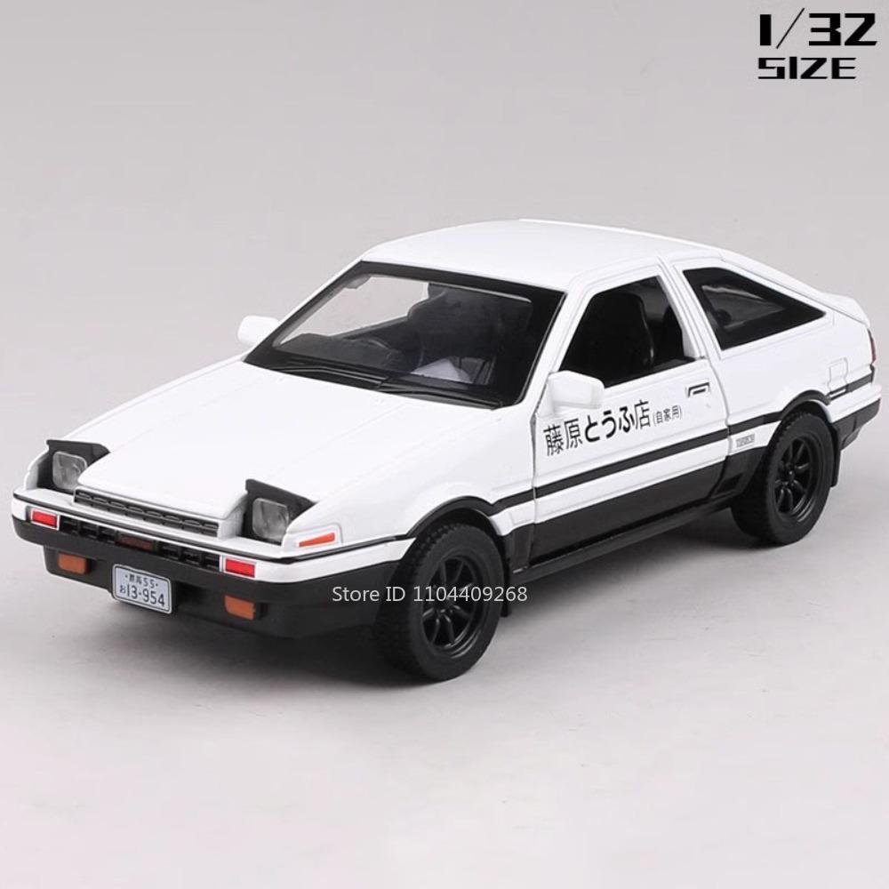 1:32 Initial D AE86 Crown Kluger Car Model Toy Metal Diecast Rubber Tires Pull Back Music Light Vehicles Toys Gifts For Kids Boy