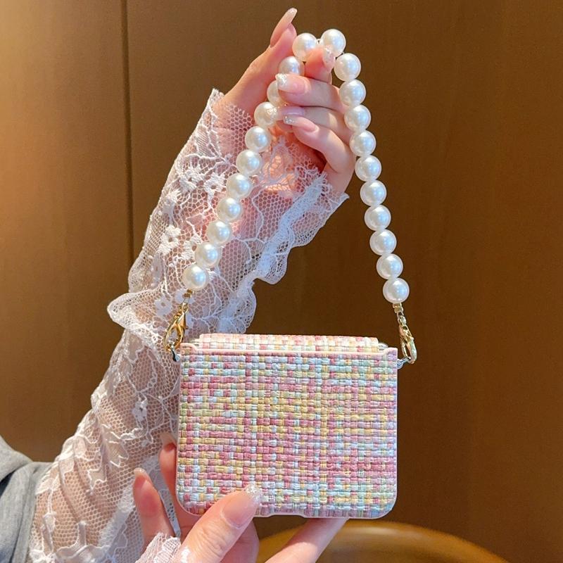 For Huawei Pura X Woven Textured Rainbow Plated Phone Case 2025 Youth Cute with String of Pearls