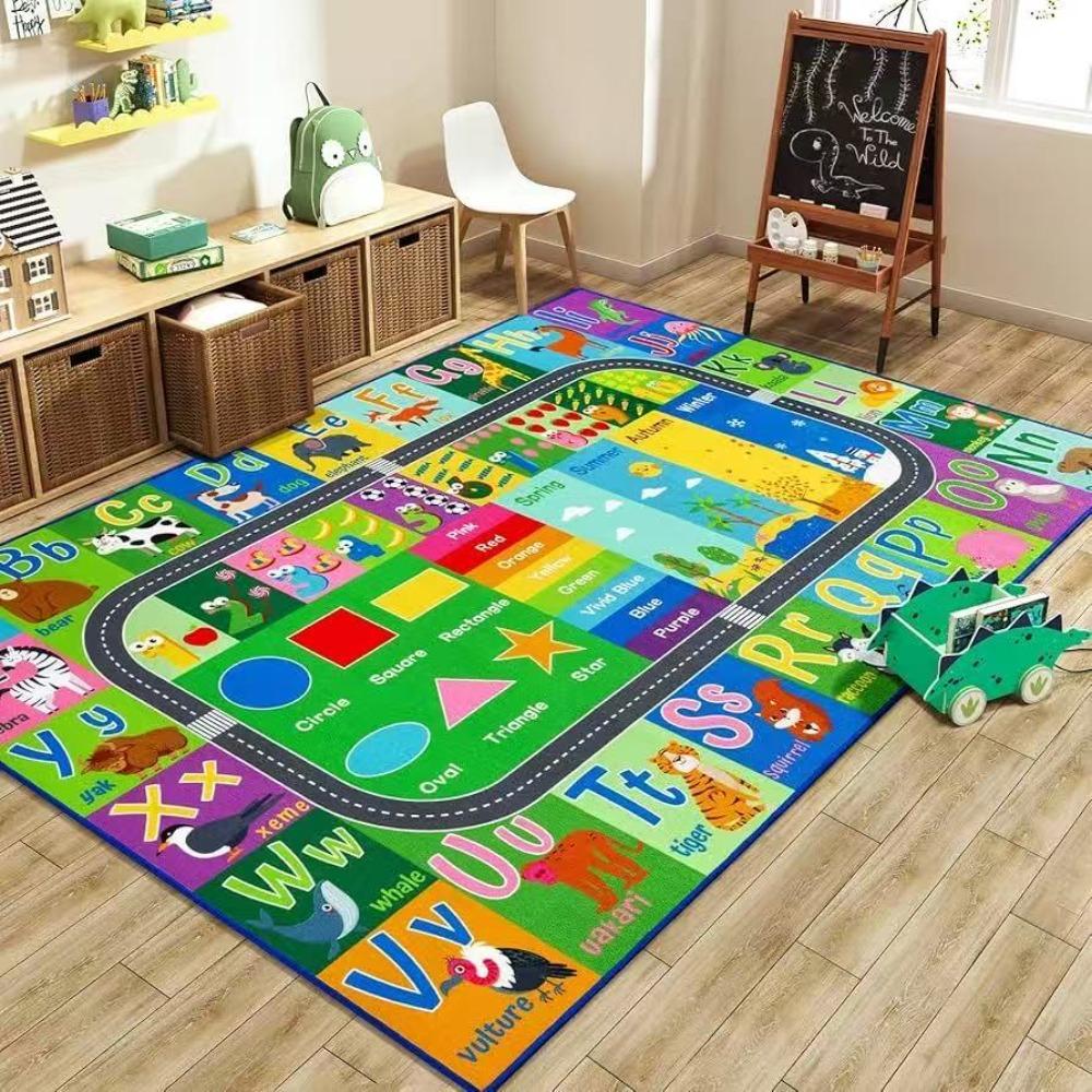 Kids Alphabet Number Learning Carpet Animal Shape Educational Rug Non - Slip Soft Play Mat for Children's Room Classroom Decor