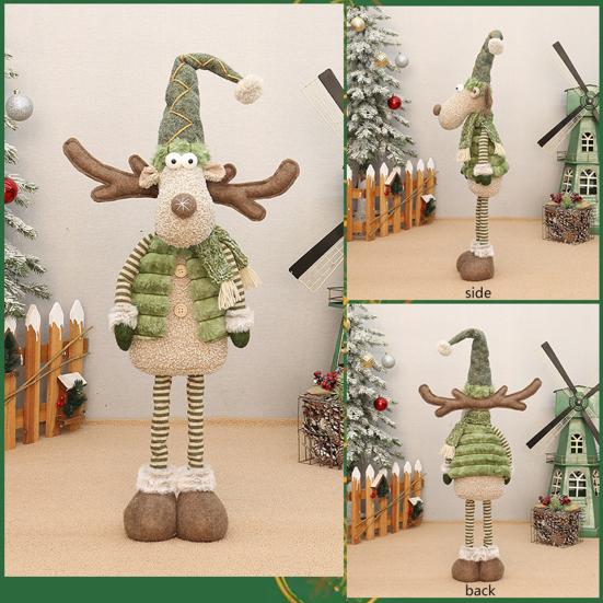 Christmas Reindeer Plush Toy with Retractable Legs Handmade Long-Legged Cartoon Elk Plush Doll Xmas Holiday Party Decoration Ornament