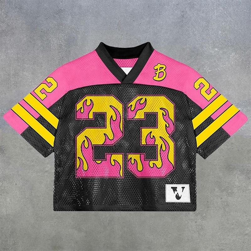 Maglietta americana Y2K, stile Harajuku, hip hop, moda, maglia da football, streetwear, vintage, casual, traspirante, con giunture, ampia, manica corta