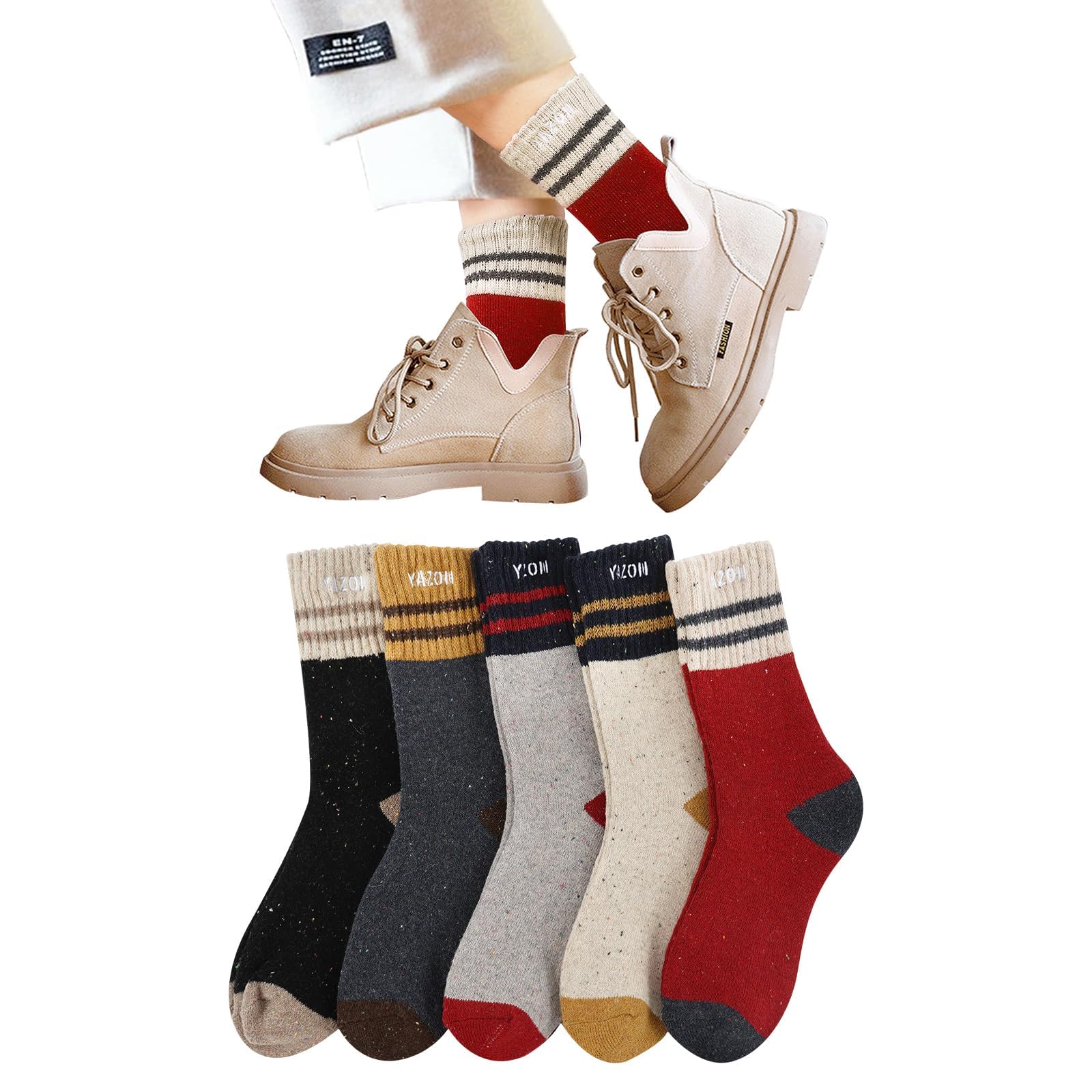 

Yazon Winter Extra Thick Warm Socks for Indoor Room Brushed Sizes Set Women s Warm, Cotton-Wool Socks, Triple-Layered Use, Socks, Lining, 22-25cm,