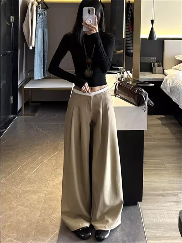 2026 Plus Size Women's Drapey Pleated High Waist Slimming Wide Leg Pants