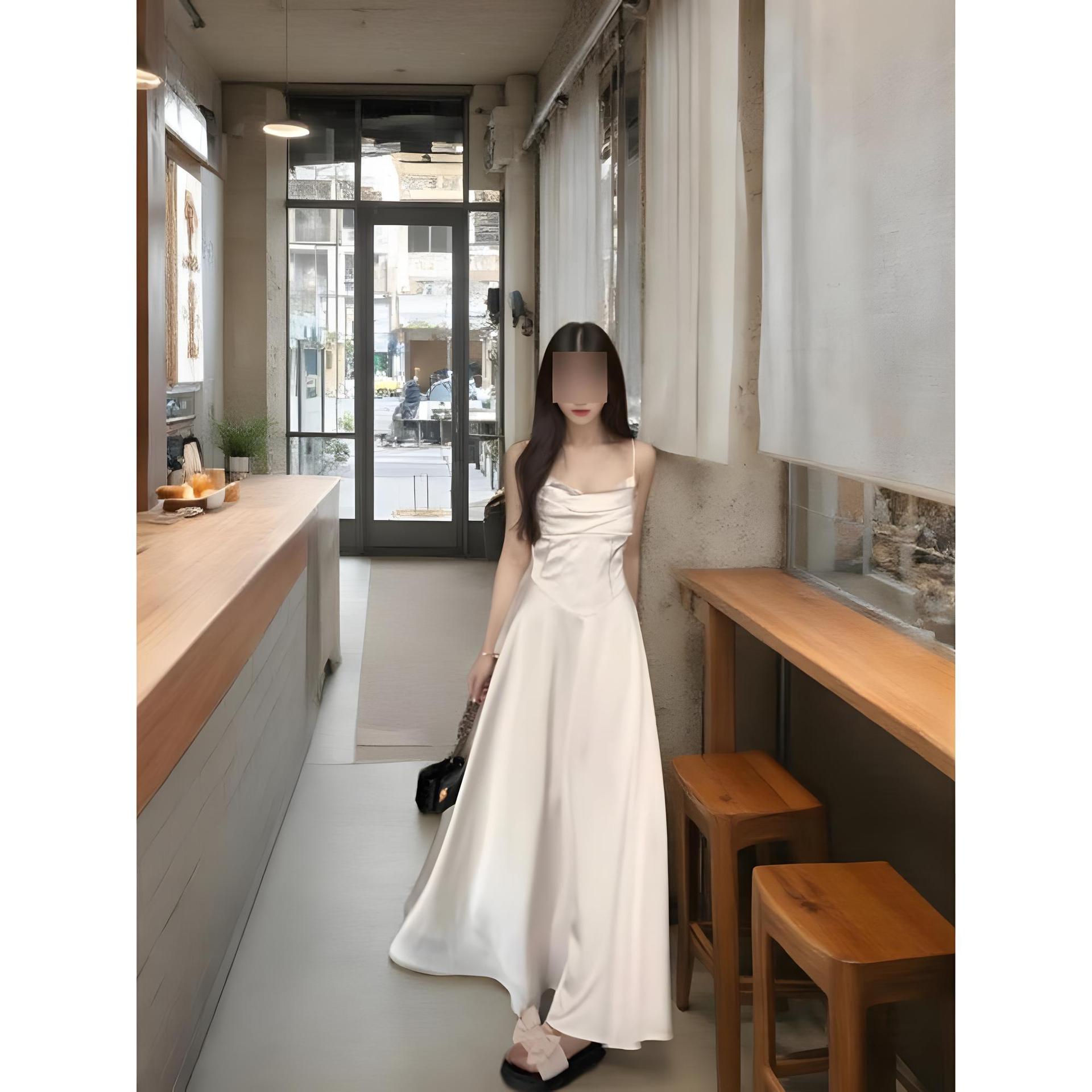 

Розовое платье на подтяжках с бантом, женское повседневное новое темпераментное платье с завышенной талией А-силуэта, длинное XL- (recommended 110-60kg)