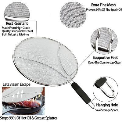 Large Splatter Screen for Frying Pan, 15 Inch Stainless Steel Grease Splatter Guard, Mesh Frying Screen Keeps Kitchen Clean and Protects Skin From