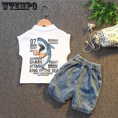 Summer Children's Suit Boys' Sleeveless Baby Jeans T-shirt Korean Version Lapel Two Piece Children's Suit
