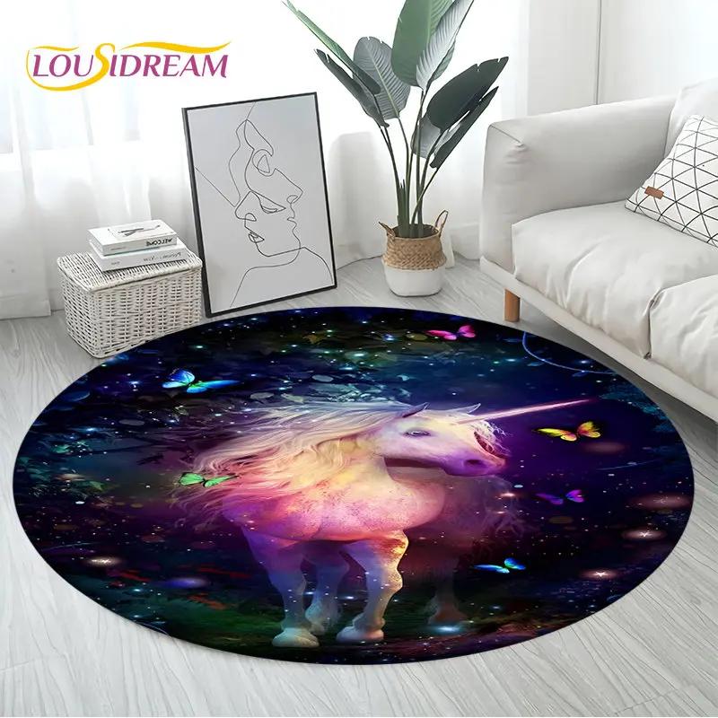 3D Cartoon Cute Unicorn Area Rug Large,Round Carpet Rug for Living Room Bedroom Sofa Decoration,Children Play Non-slip Floor Mat