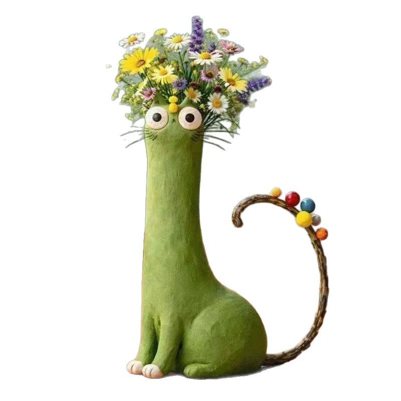 Long Neck Cat Dog Resin Vase Creative Animal Flower Vase Home Table Decor