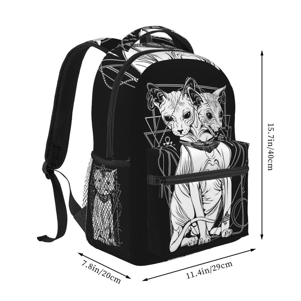 Death Metal Sphynx Cat Witchy Tops Fashion Gothic Student Backpack School Bag Travel Daypack for Boys Girls Bookbag Shoulder Bag