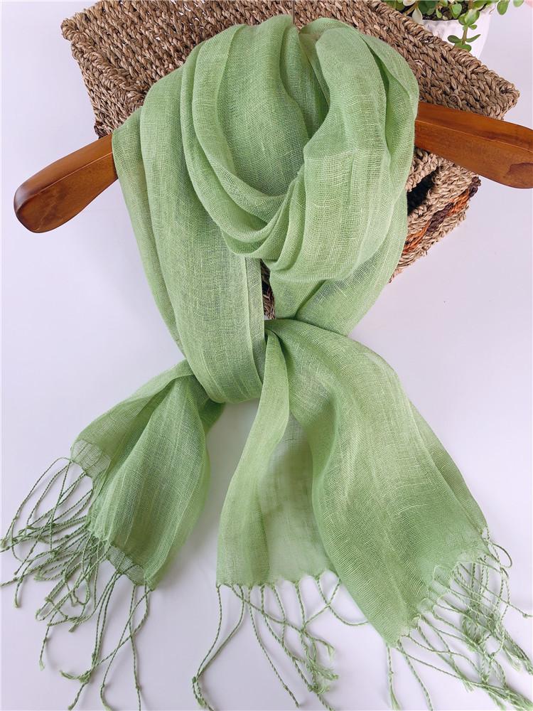 Japan Design Spring And Summer Linen Solid Color Scarf Fashion Green Color Pure Linen Scarves 55x180cm