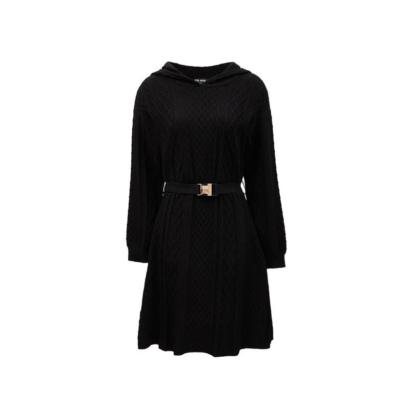 VEROMODA Women's Hooded Knit A-Line Dress with Tie-Waist