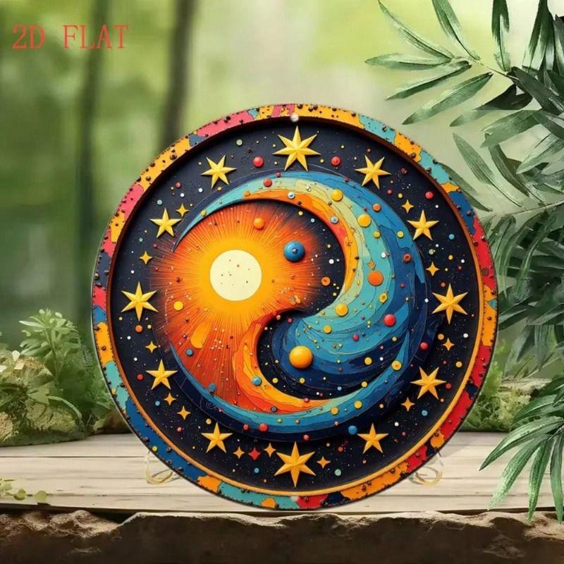 Metal Wall Art Space Sun Moon Yin Yang for Living Room