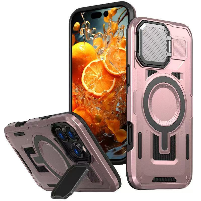 

Shockproof Armor Case For iPhone 17 Air 16 15 14 13 12 Pro Max For Magsafe Mag Safe Wireless Charge Full Protective Lens Stand Covers For iPhone17 Pro Max рожевий