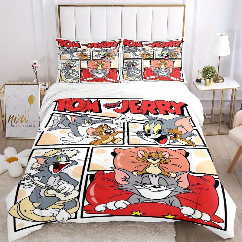 3pcs Tom & Jerry Bedding Set - Includes 1 Quilt Cover and 2 Pillowcases, Comfortable Bedding with Stylish Design for Bedroom, Machine Washab