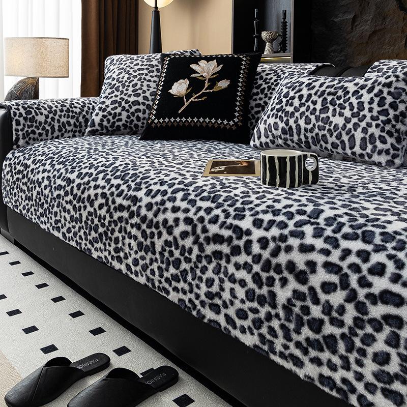 Leopard Print Plush Sofa Seat Cushion Thickened and Warm 2024 Winter Solid Color Sofa Cover Cloth Sofa Seat Cushion Living Room