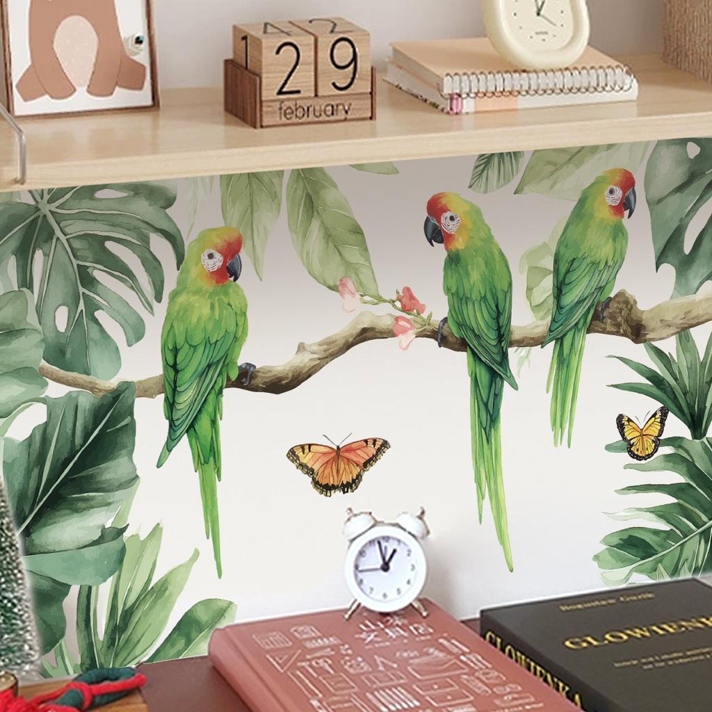 Green plant parrot bedroom living room entrance home background beautification self-adhesive wall stickers