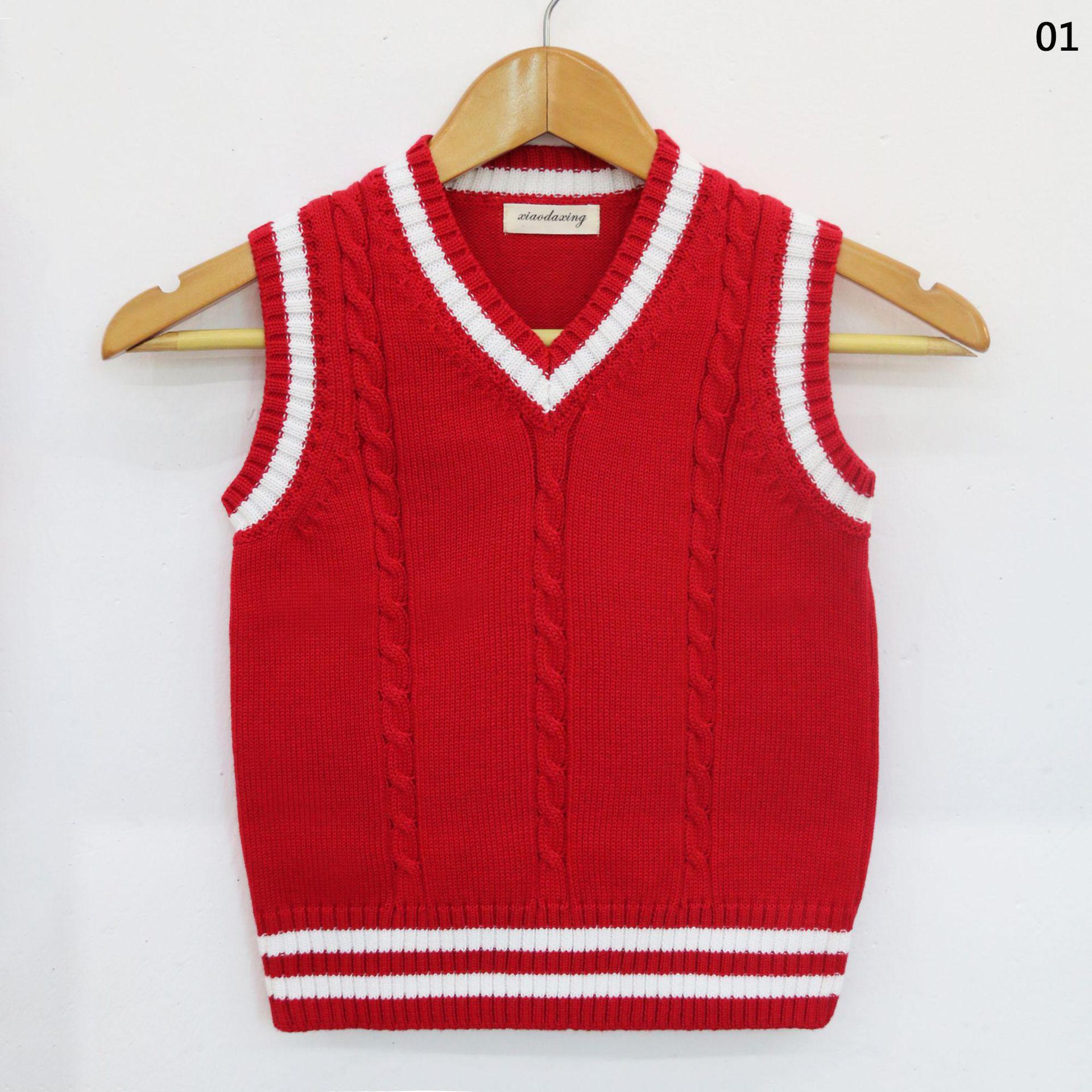 

2024 Британский стиль школьной формы свитер жилет для учеников начальной и средней школы 130cm красный