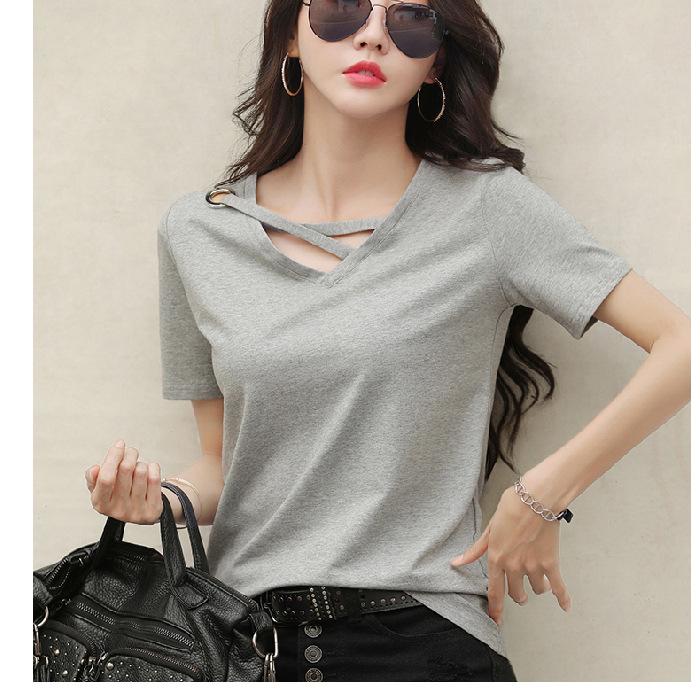 

GMXIA Летняя женская футболка с коротким рукавом и V-образным вырезом, дизайнерская, свободного покроя, для студентов, размер плюс, топ-тренд M