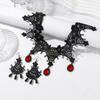 European and American dark style retro niche black lace necklace ruby necklace women's fringed earrings high-end set