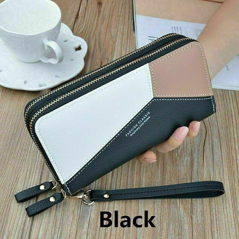 Women Ladies Leather Wallet Long 2 Zip Purse Card Phone Holder Clutch Handbag