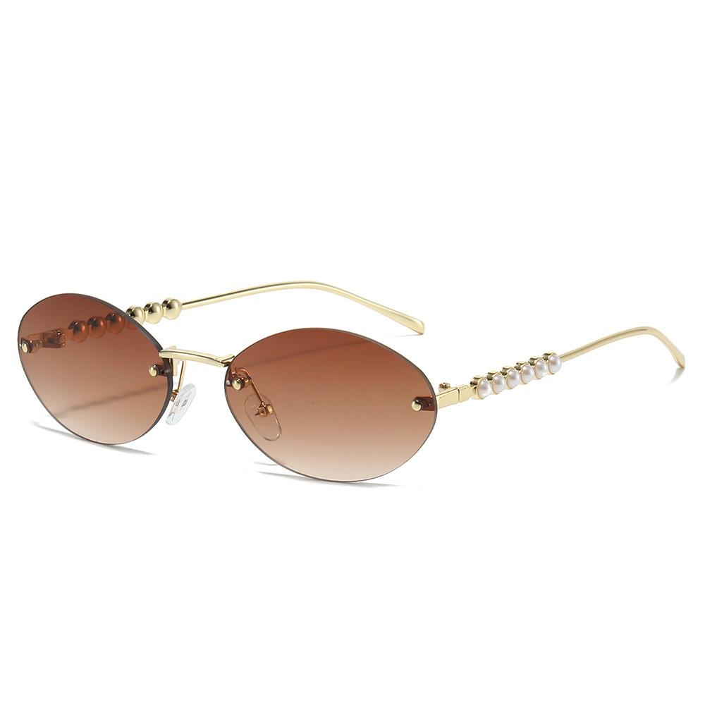 

Latest Luxury Frameless Gradient Cat Eye Female Sunglasses Pearl Inlaid Temple Design Elegant Trend Male Sun Eyewear UV Protection 400 as picture