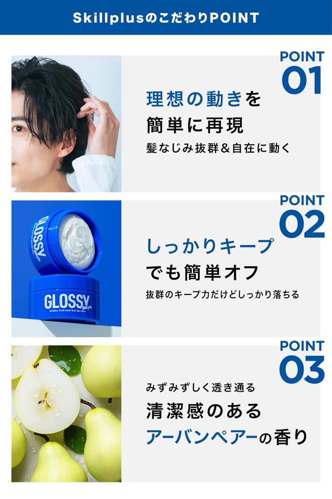 Skill Plus Glossy 80g Hair Wax for Men - Creates a Korean-style Center Part Hairstyle.