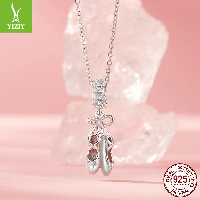 S9 Sterling Silver Ballet Shoes Pendant, Wind Personality Diy Bracelet Beaded Accessories Necklace Pendant