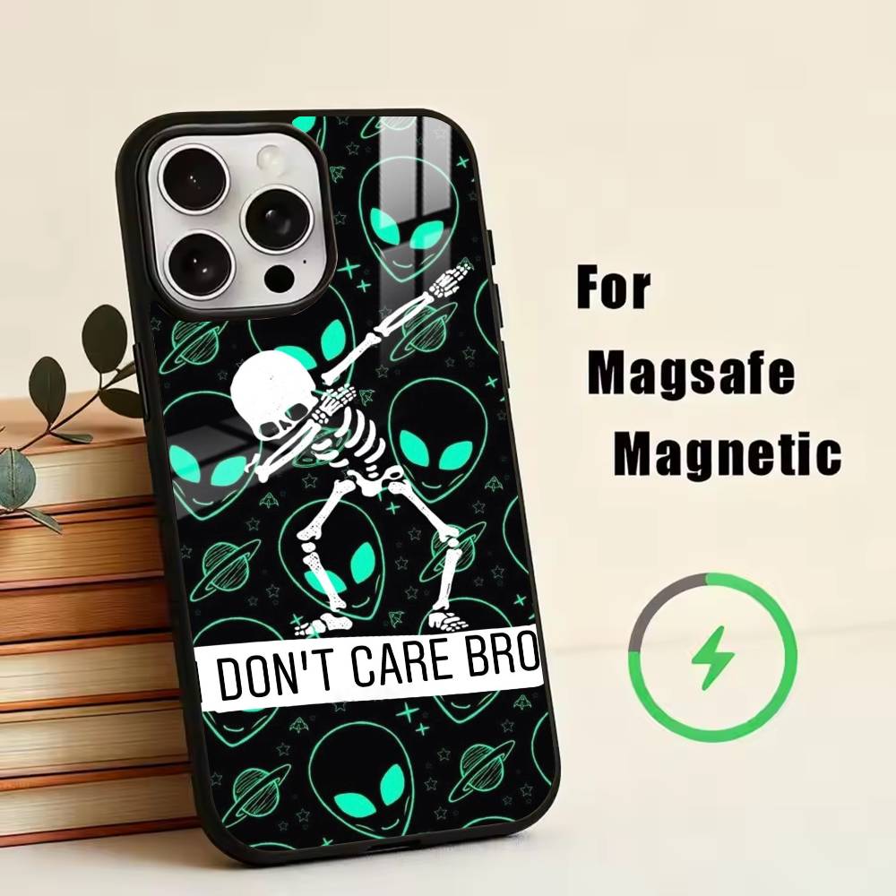 U- Funny Space UFO Alien Phone Case For iPhone17,16,15,14,13,12,11 Plus,Pro Magnetic with Magsafe Wireless Charging