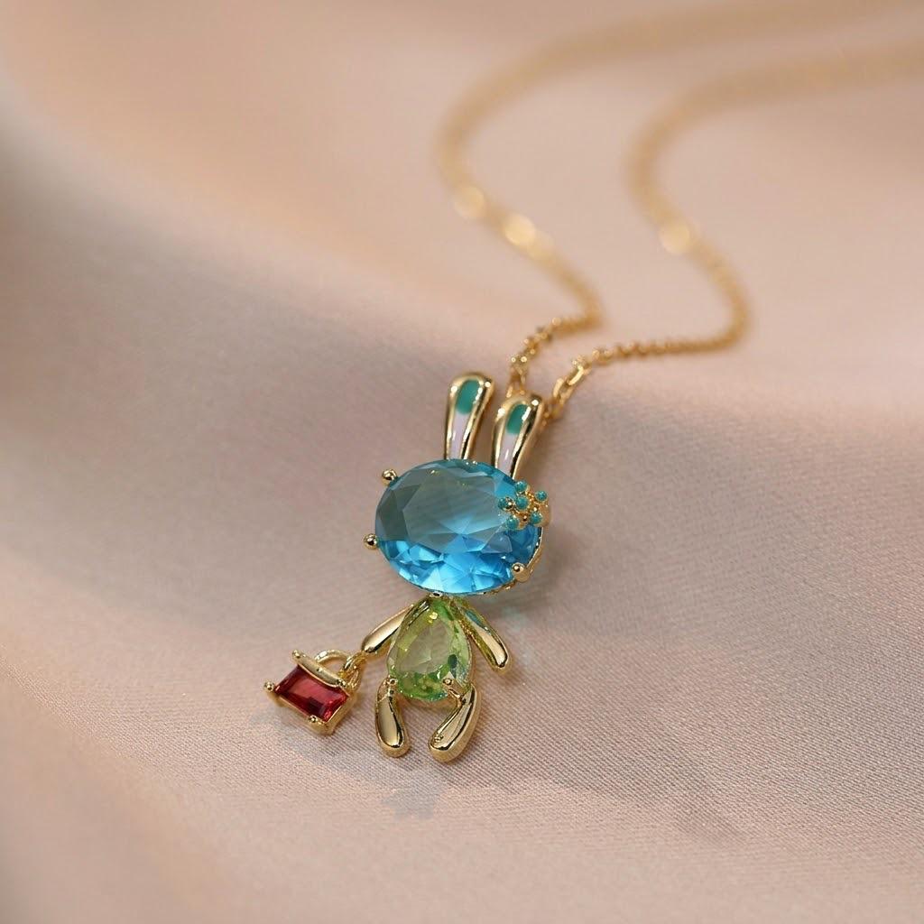 European & American Style Colored Zircon Bird & Butterfly Pendant Clavicle Necklace for Women