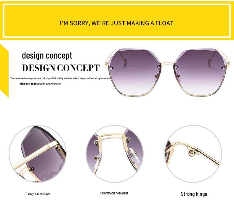 Trendy Frameless Women's Sunglasses - European & American Style, UV Protection, Round Face, Fashionable Driving Glasses