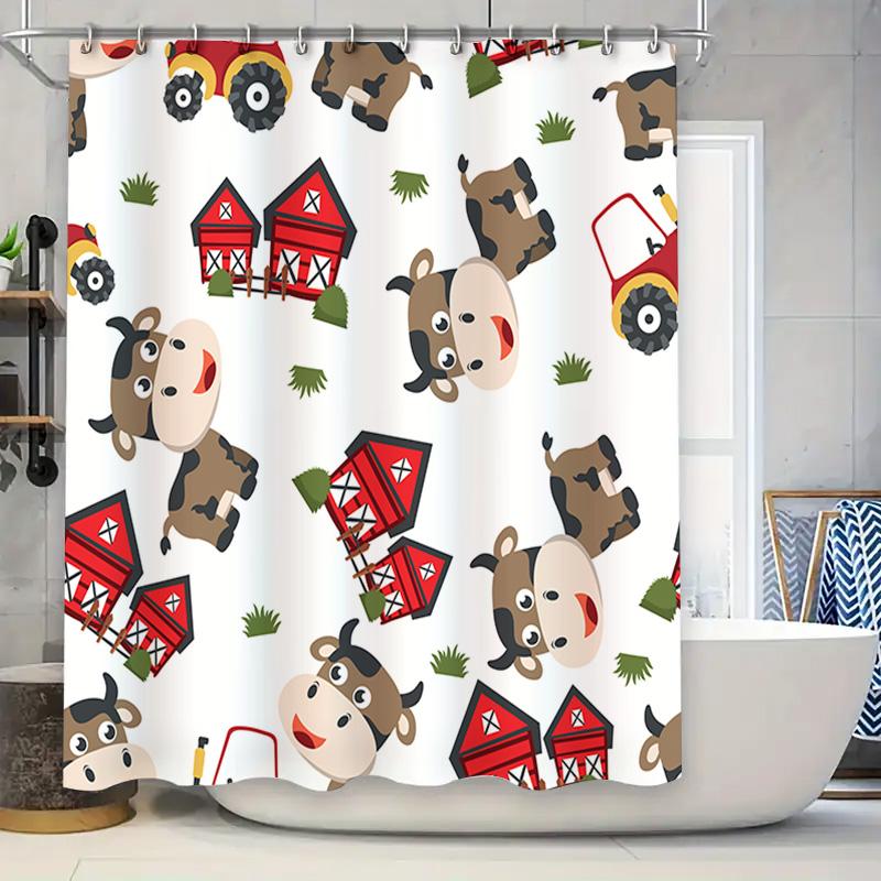 Farm Animal Cartoon Print Shower Curtain 90x180cm