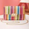 Buckle Closure Chain Crossbody Shoulder Bag Sweet Raffia Woven Women Sling Bag Solid Color Lightweight Beach Travel Purse