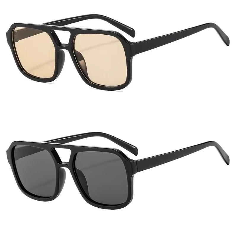 Oversized Pilot Sunglasses Woman Double Bridge Beach Black Shades Glasses Man Yellow Driving Eyewear UV400 Travel Accessories